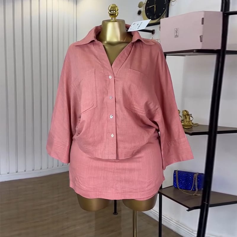 Women's Summer Sweet Comely Turn-down Collar Shirt Culottes Two-piece Set view 2
