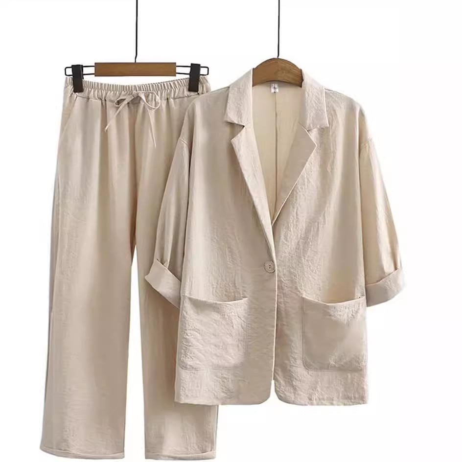 Women's Cotton Linen Coat Pants Fall Loose Fashion Suit view 2