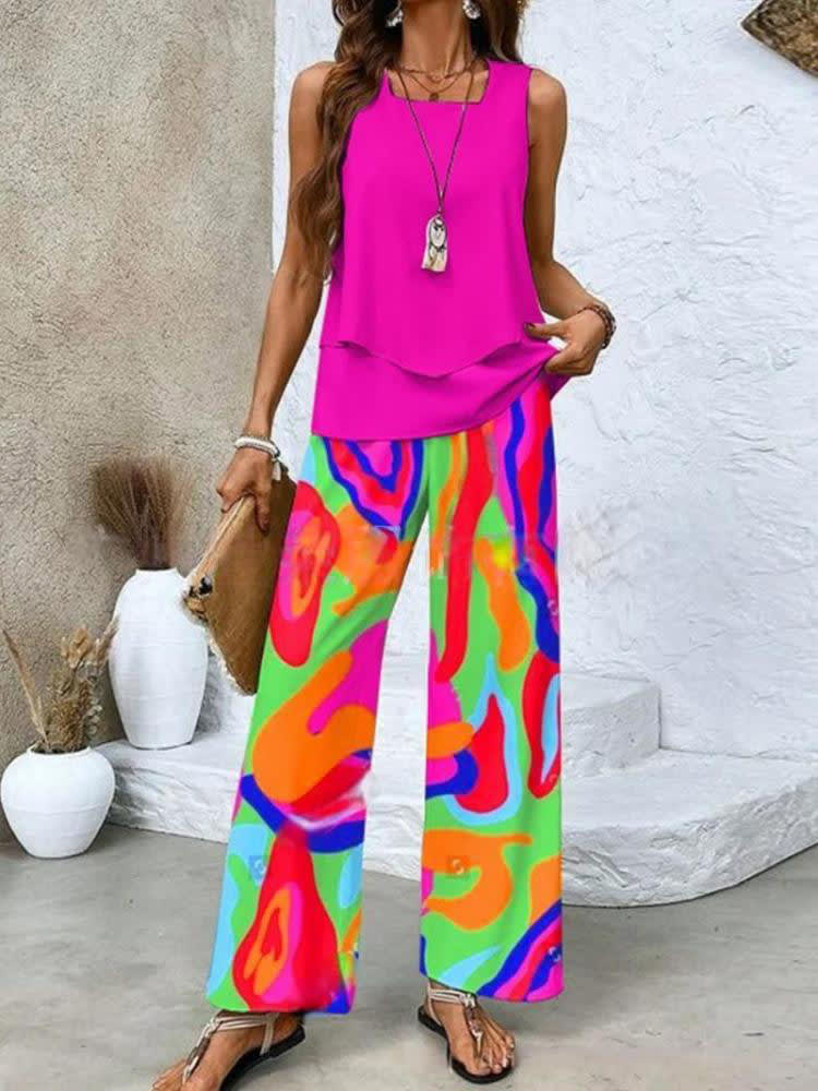 Women's Sleeveless Double Layer Vest Pants Suit view 13