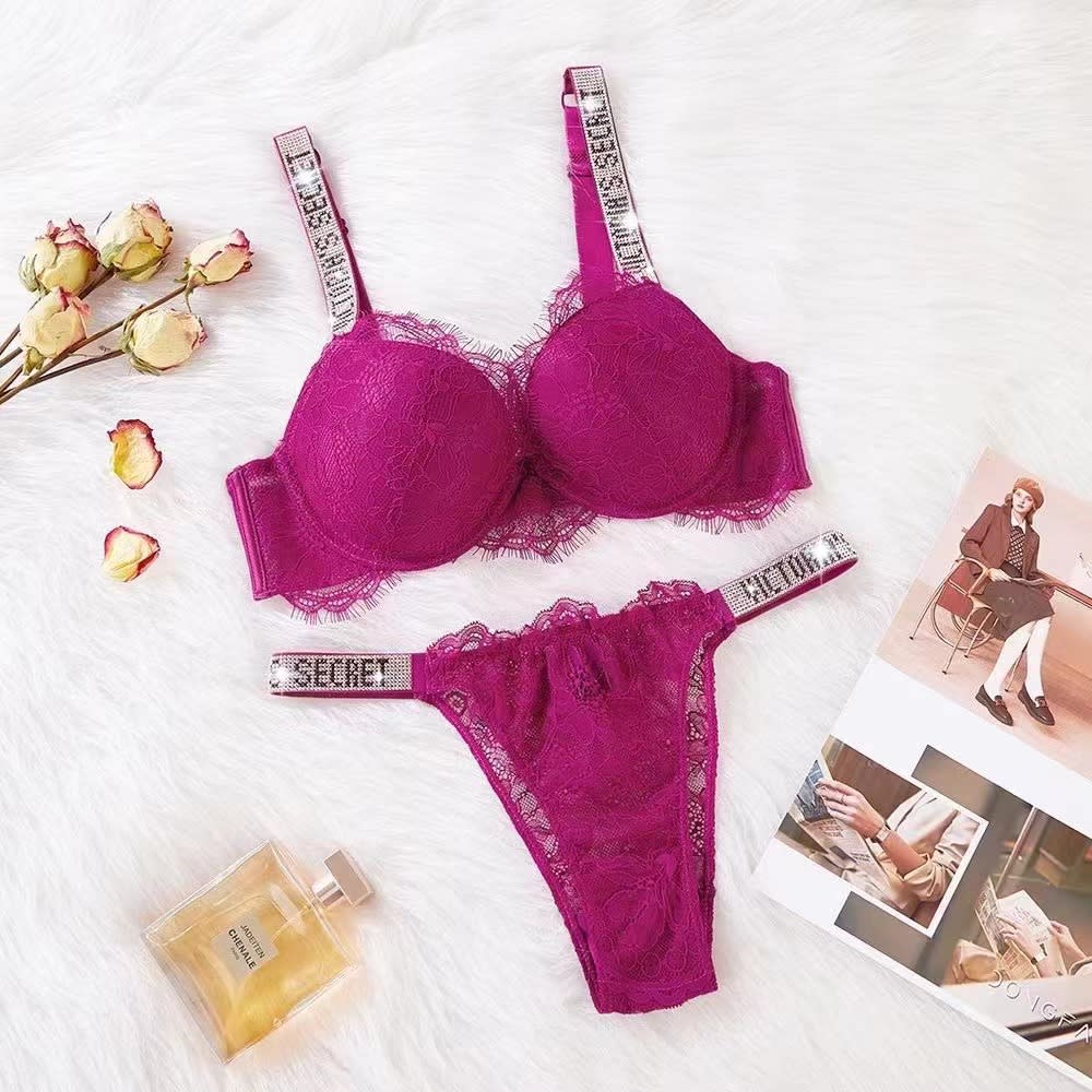 Lace Rhinestone Bra Underwear Suit