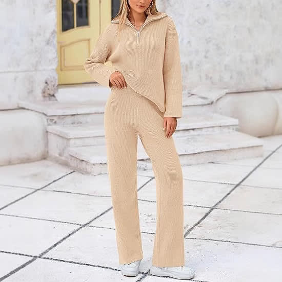European And American Autumn And Winter Knitting Two-piece Set Casual And Comfortable Half-open Zipper And Lapel Sweater view 12