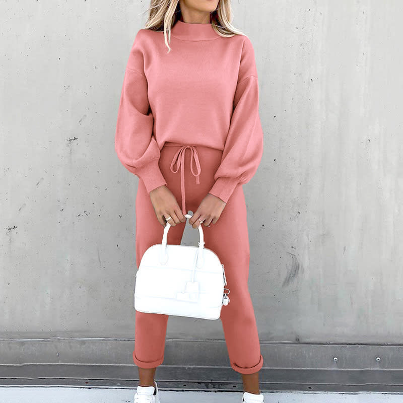 Turtleneck Casual Solid Color Hoodie Suit view 10