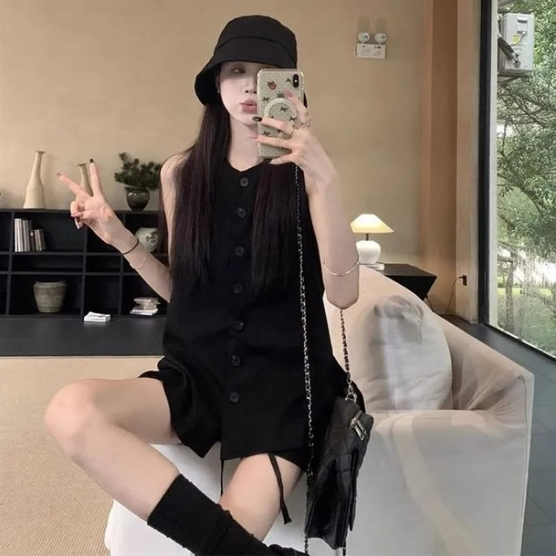 Casual Sweet Hot Girl Suit Women's Black Loose view 3