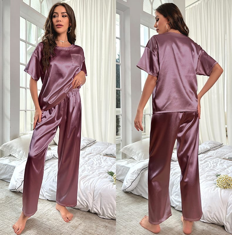 Loose Casual Ice Silk Short Sleeve Trousers Pajamas Suit view 9