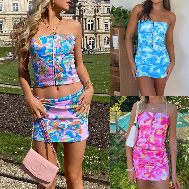 Women's Tube Top Short Type Flower Waist Top Hip Skirt Suit view 6
