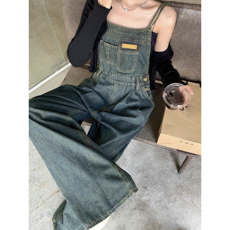 Plus Size Loose Mop Thin Denim Suspender Pants view 3