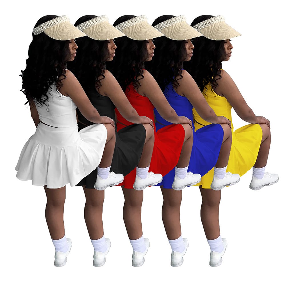 Solid Color And V-neck Sleeveless Pleated Pants Skirt Tennis Skirt Suit view 6