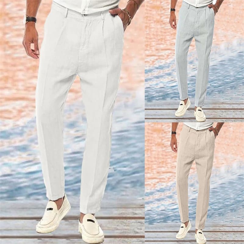 Linen Pants Straight Pure Color Comfort Outdoor Leisure view 4