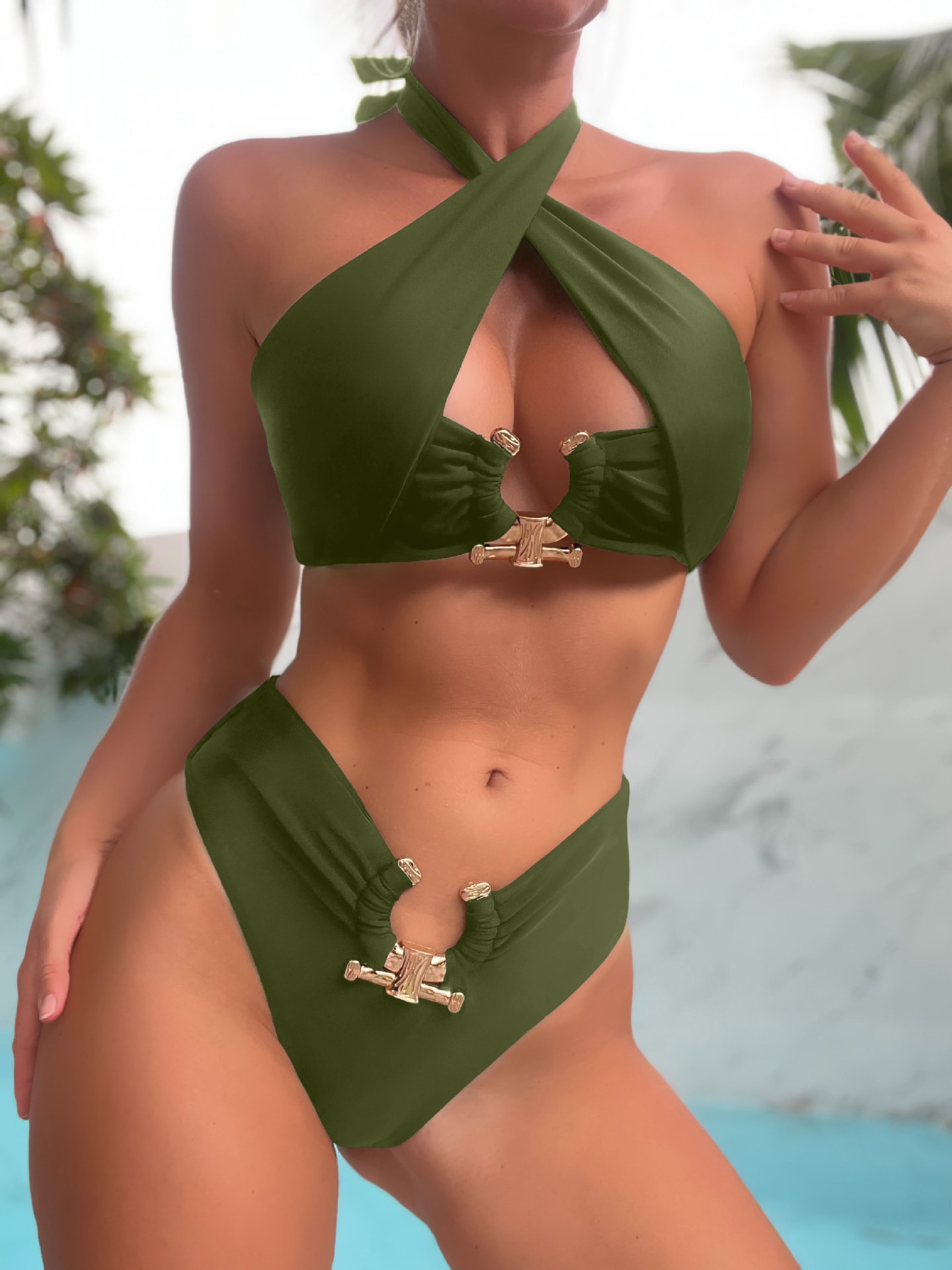 Women's Fashion Split High Waist Briefs Cross-halterneck Swimsuit view 10