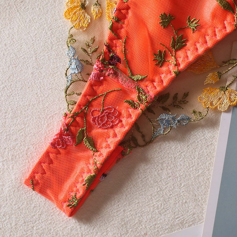 Flowers See-through Embroidered Ribbon Steel Ring Underwear Suit view 13