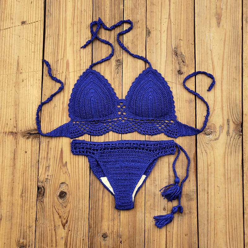 Women's Fashion Solid Color Handmade Crochet Bikini Suit view 30
