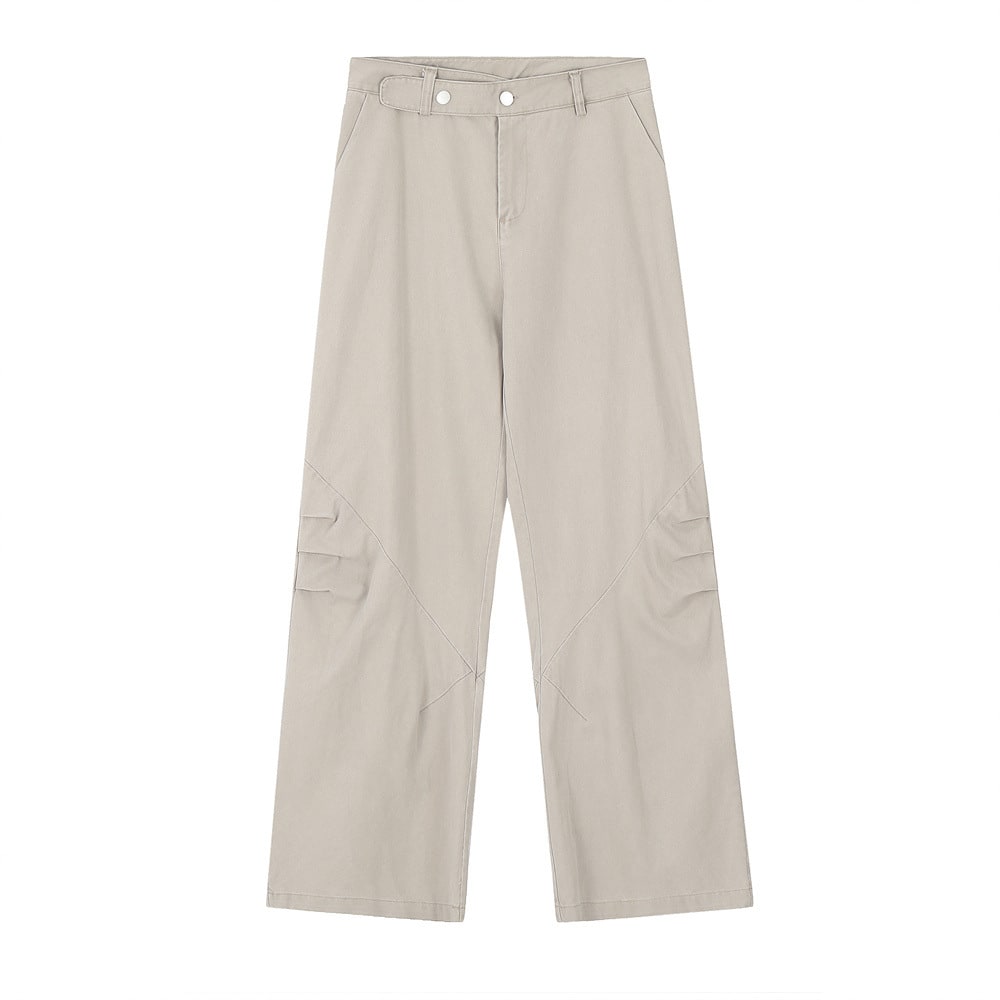 Design Pleated Loose Straight Trousers Men's Overalls
