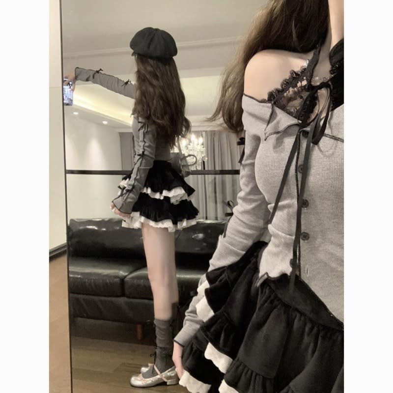 Long Sleeve Halterneck T-shirt Women's Cake Skirt view 7