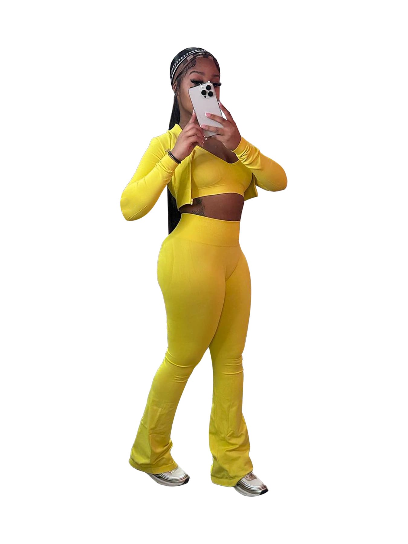 Solid Color Short Top High Waist Bootcut Sports And Leisure Suit Women view 5