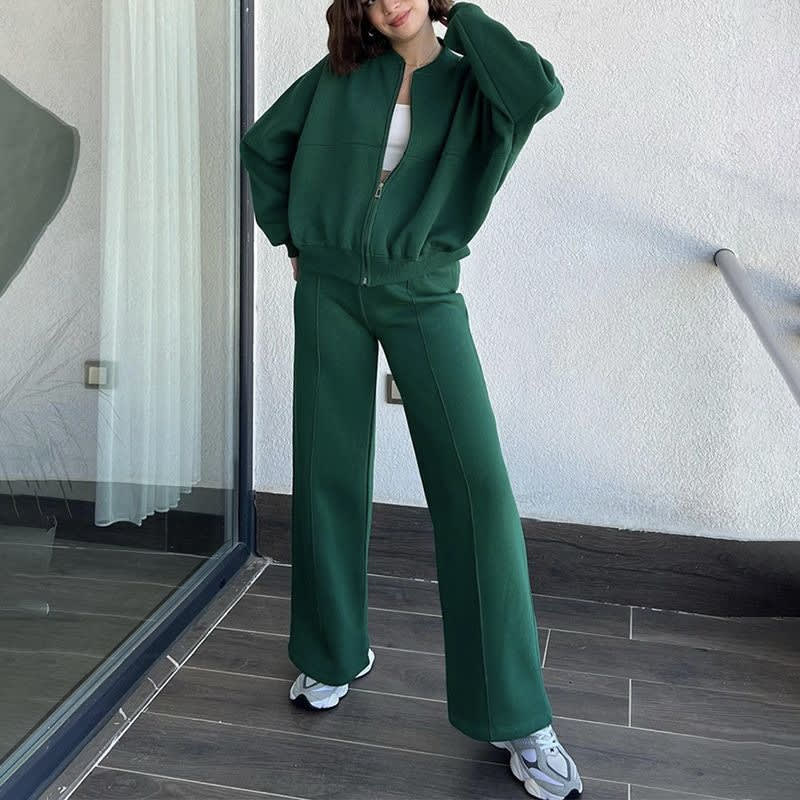 Round Neck Fashion Simple Elegant Sweater Coat Plus Casual Straight Pants view 5