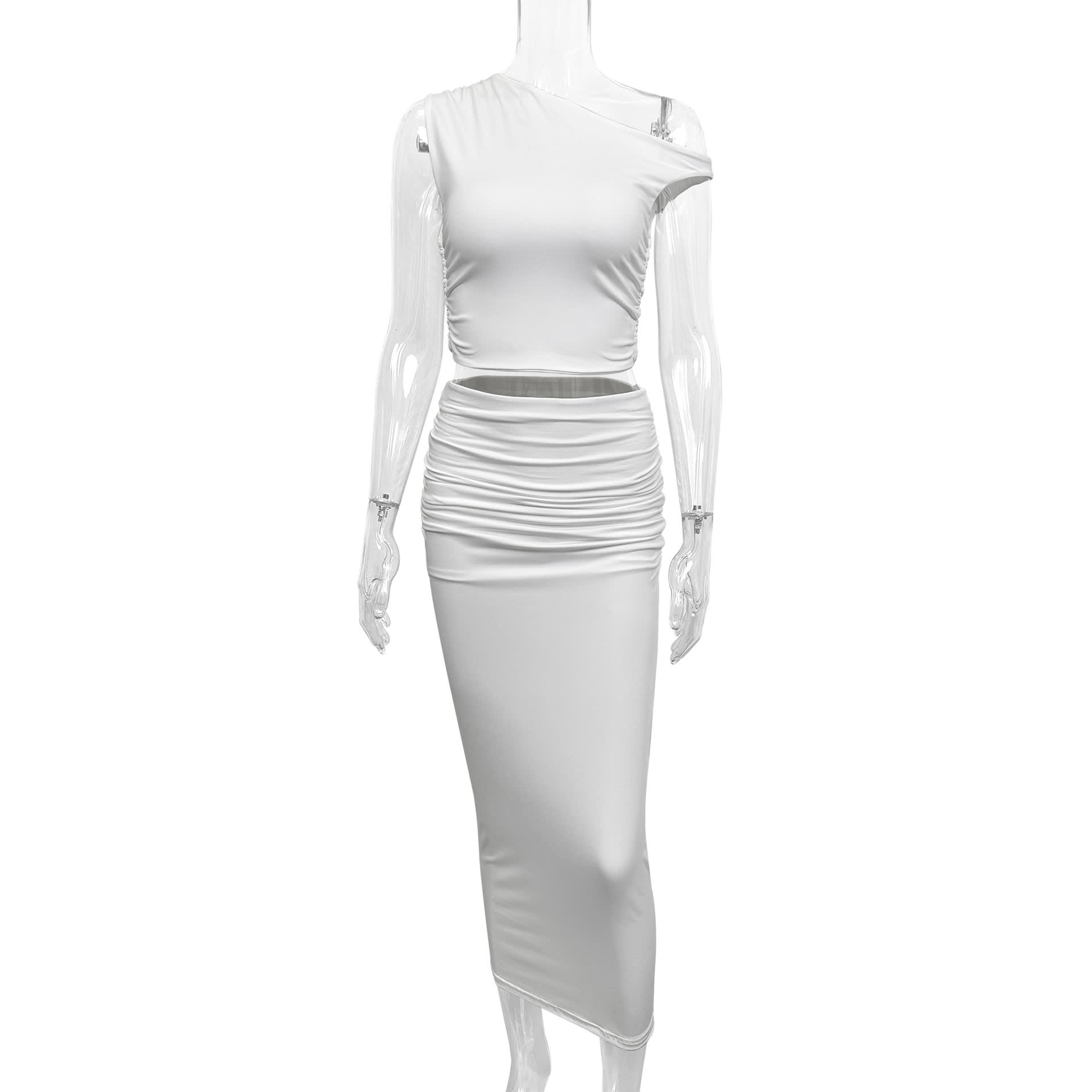 European And American Sexy Oblique Shoulder Collar Fashion Hot Girl Solid Color Pleated Sleeveless Sheath Suit view 4