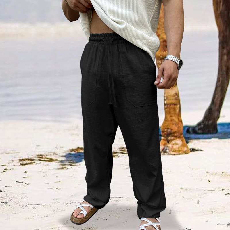 Cotton And Linen Plus Size Men's Breathable Sweat Absorbing Solid Color Casual Wide-leg Pants view 10