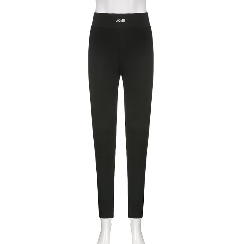 Solid Color Knitted Letter Body-hugging Suit Round Neck Long Sleeve Short Top High Waist Skinny Leggings Two-piece Set view 43