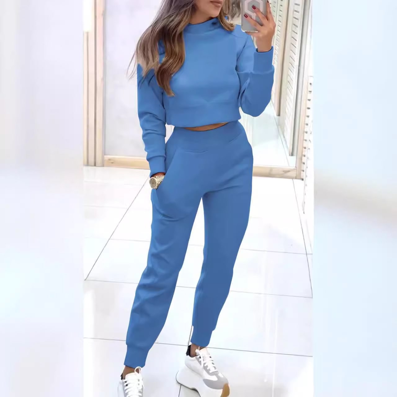 Autumn And Winter Ladies High Collar Slim Fit Long Sleeves Casual Suit view 6