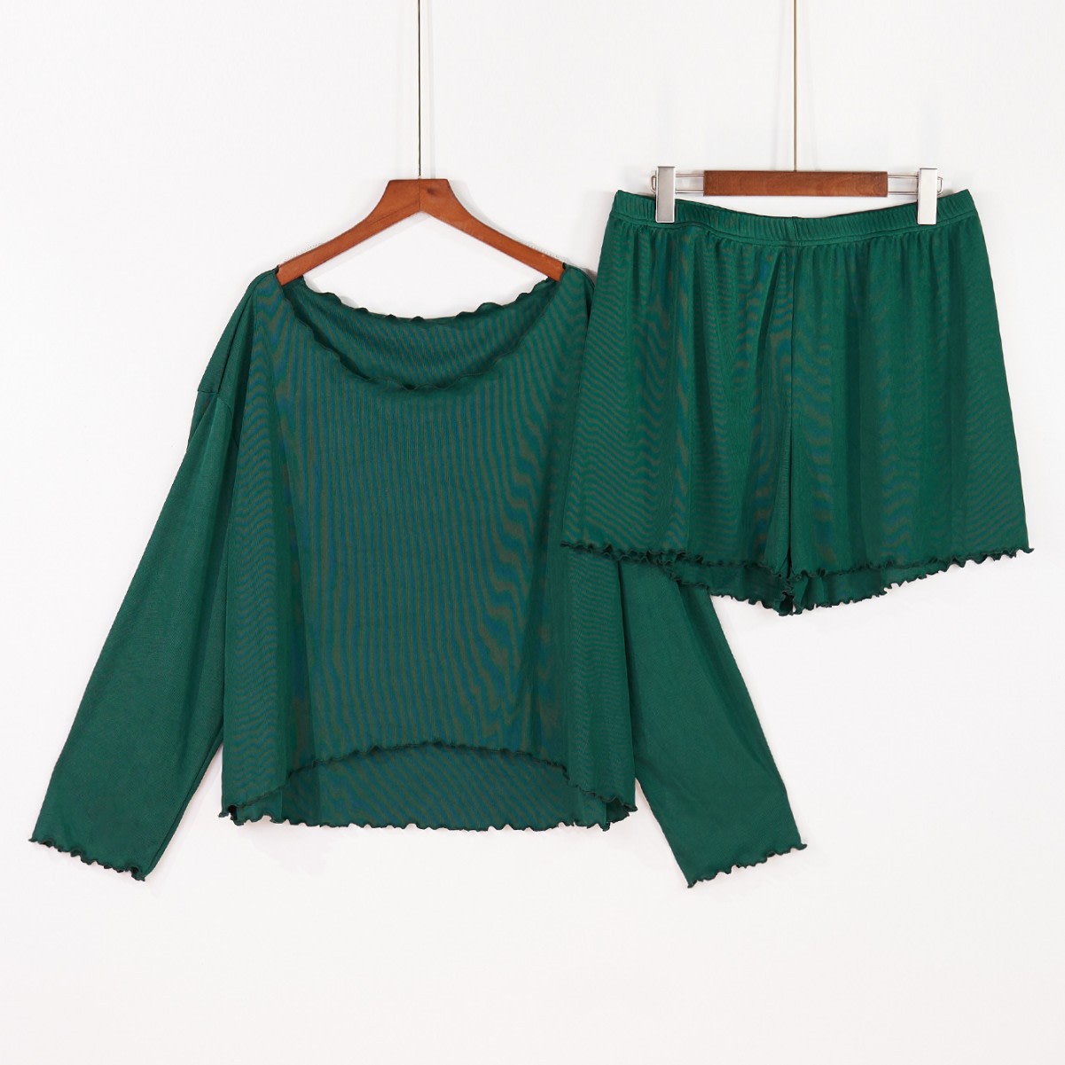Plus Size Pajamas Women's Long Sleeve Top Shorts view 3