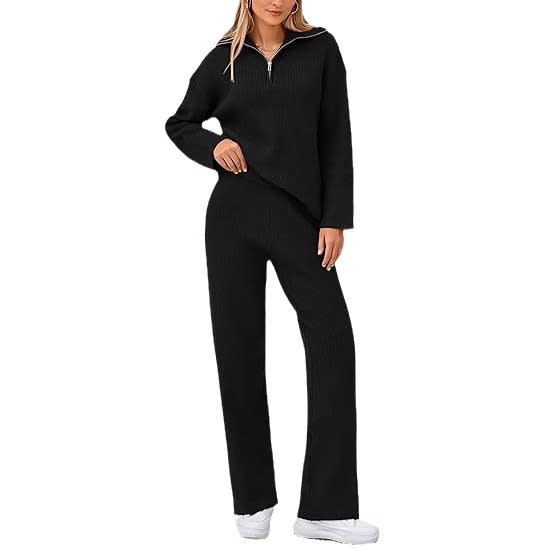 European And American Autumn And Winter Knitting Two-piece Set Casual And Comfortable Half-open Zipper And Lapel Sweater view 2