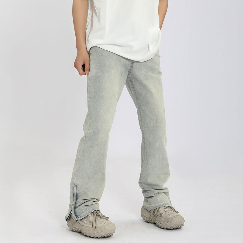Washed Distressed Side Zipper Jeans view 4