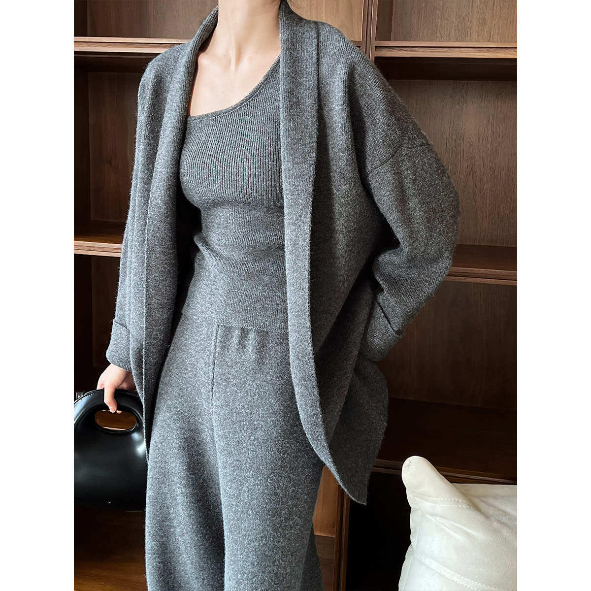 French Simplicity Cardigan Vest Wide Leg Pants Three-piece Set view 5
