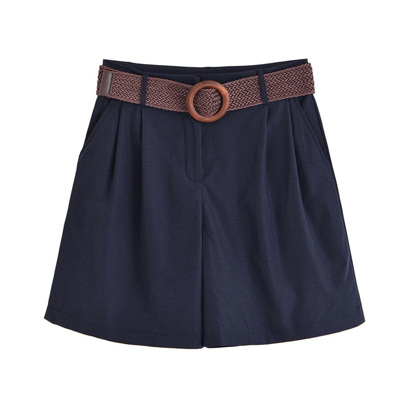 Elegant Lapel Short-sleeved Shirt With Belt Loose Pleated Shorts view 11