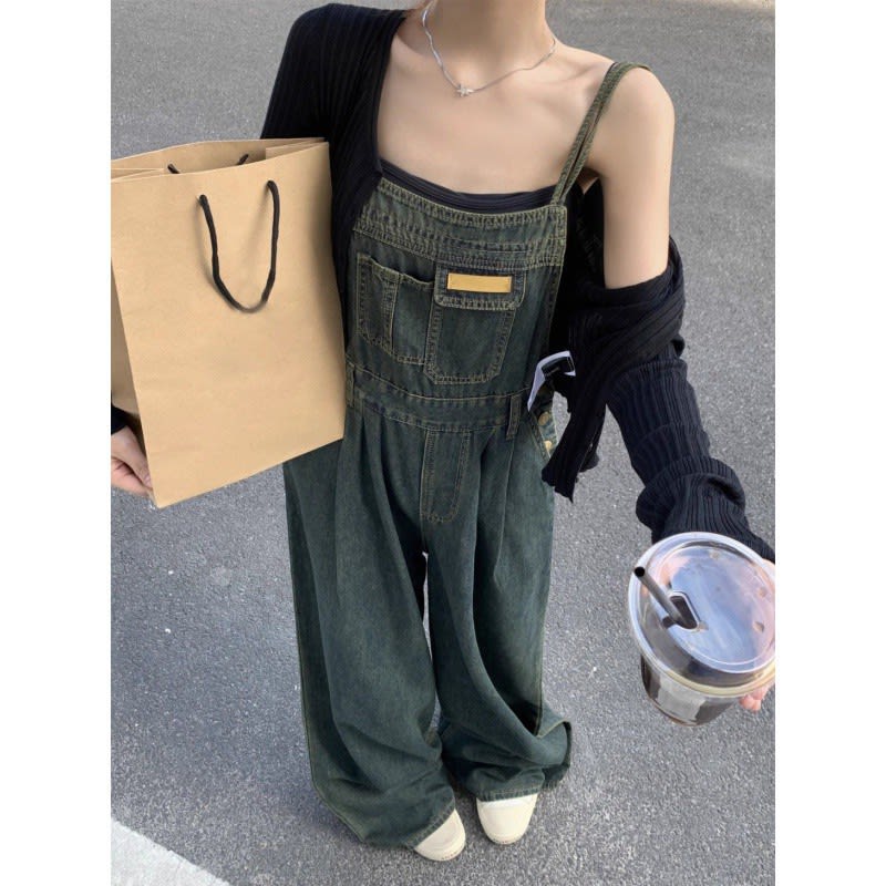 Plus Size Loose Mop Thin Denim Suspender Pants view 7