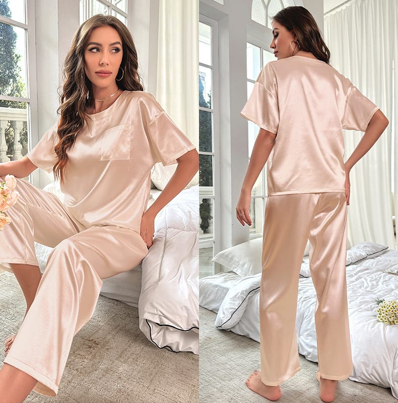 Loose Casual Ice Silk Short Sleeve Trousers Pajamas Suit view 4