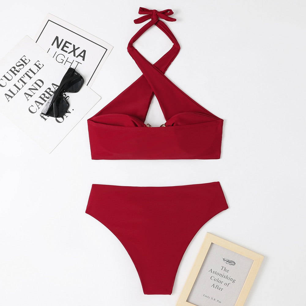Women's Fashion Split High Waist Briefs Cross-halterneck Swimsuit view 17