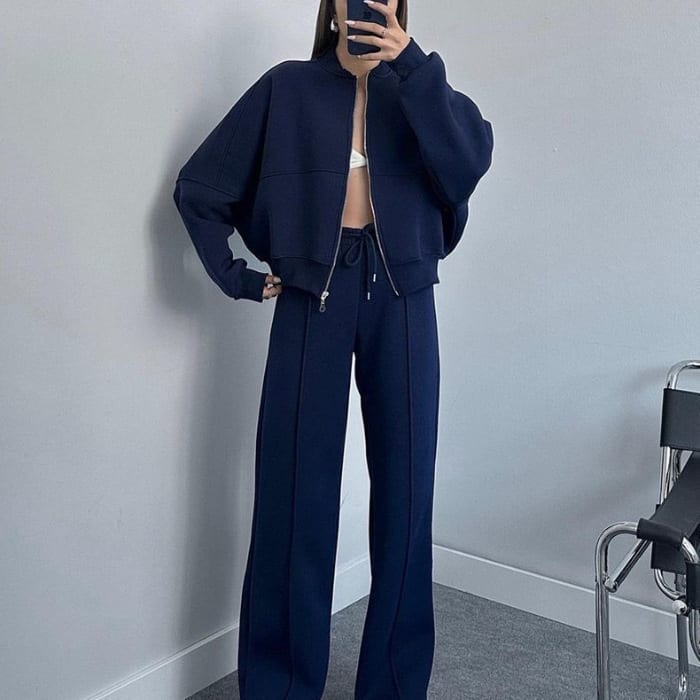 Round Neck Fashion Simple Elegant Sweater Coat Plus Casual Straight Pants view 2