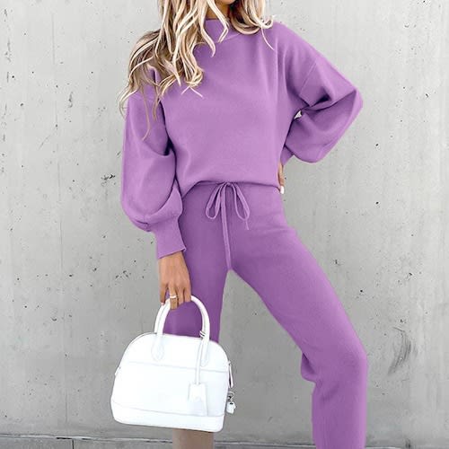 Turtleneck Casual Solid Color Hoodie Suit view 11