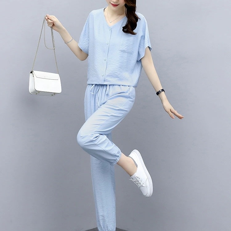 Leisure Fashionable Stylish Fashionable And Reducing Age Noble Lady Sub-cotton And Linen Two-piece Suit view 2