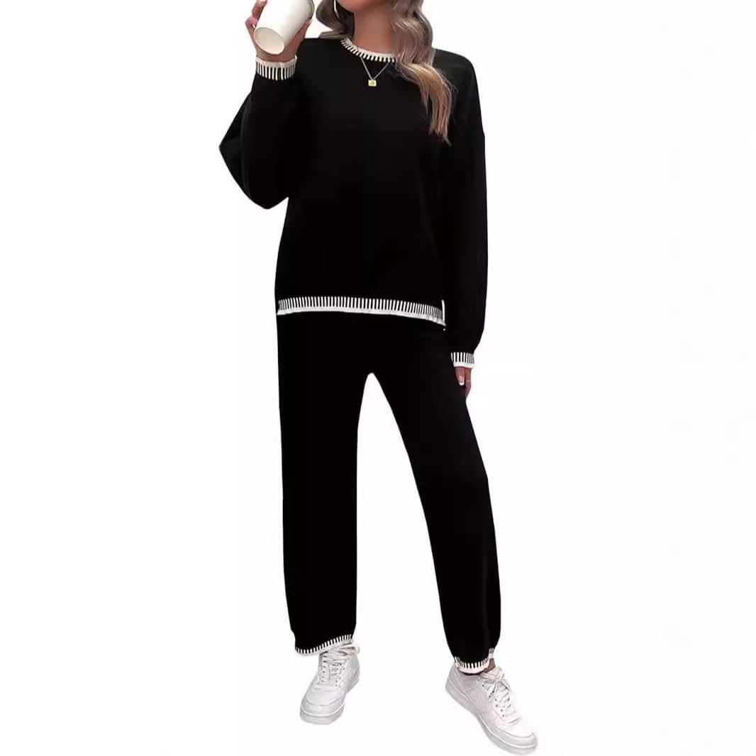 Sweater Knit Casual Long Sleeve Pullover Wide Leg Pants Suit view 6