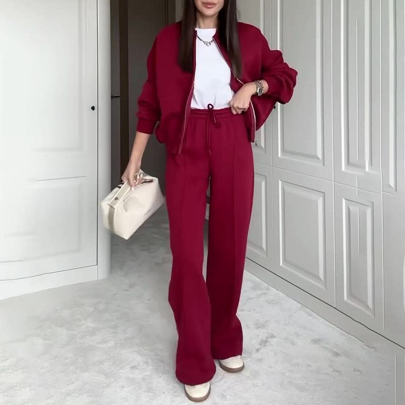 Round Neck Fashion Simple Elegant Sweater Coat Plus Casual Straight Pants view 4