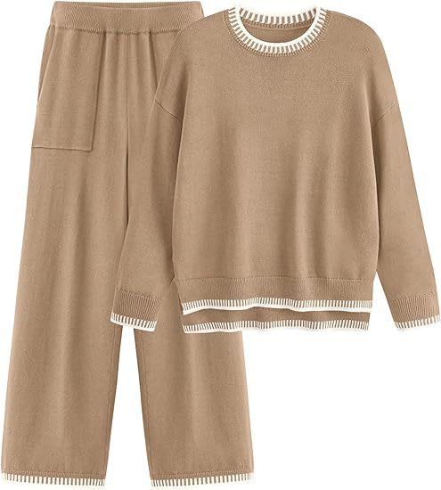 Sweater Knit Casual Long Sleeve Pullover Wide Leg Pants Suit view 5