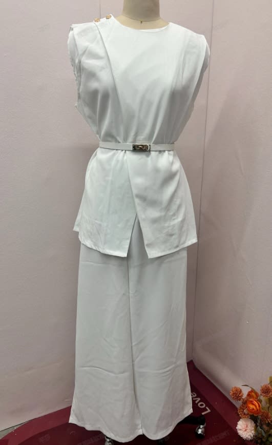 Solid Color Round Neck Sleeveless Top High Waist Wide Leg Pants Two-piece Set view 9