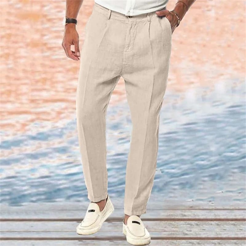 Linen Pants Straight Pure Color Comfort Outdoor Leisure