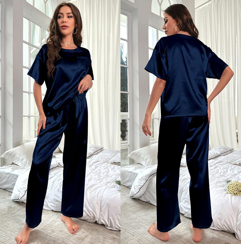 Loose Casual Ice Silk Short Sleeve Trousers Pajamas Suit view 5