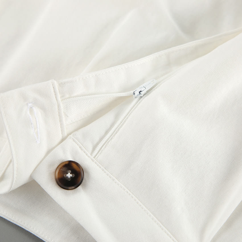 White Cotton Linen Sleeveless V-neck Vest Pants Suit view 5