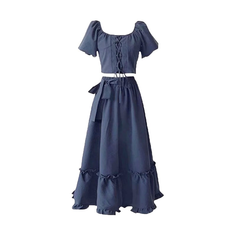 Salt Young Lace-up Top And Skirt Two-piece Set Wear Suit view 3