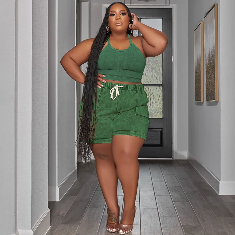 Plus Size Suit Printing Casual Vest Shorts Set view 22