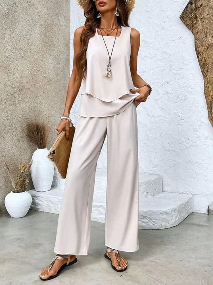 Women's Sleeveless Double Layer Vest Pants Suit view 9