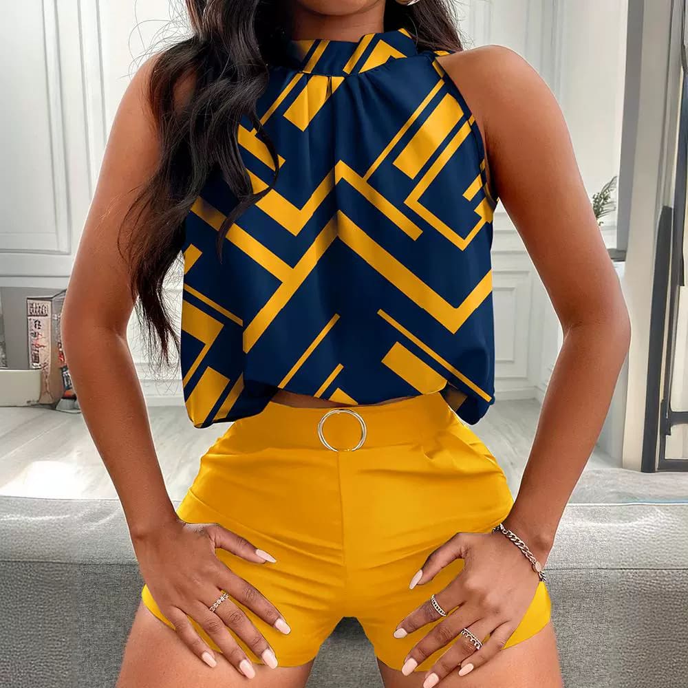 Amazon New Hot Selling Printed Sleeveless Top Pants Suit view 4