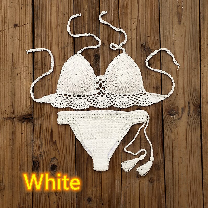 Women's Fashion Solid Color Handmade Crochet Bikini Suit view 6