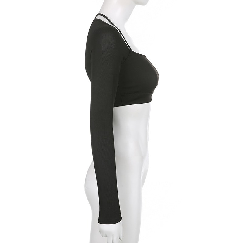 Solid Color Knitted Letter Body-hugging Suit Round Neck Long Sleeve Short Top High Waist Skinny Leggings Two-piece Set view 19