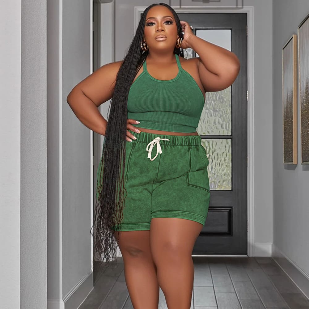 Plus Size Suit Printing Casual Vest Shorts Set view 35
