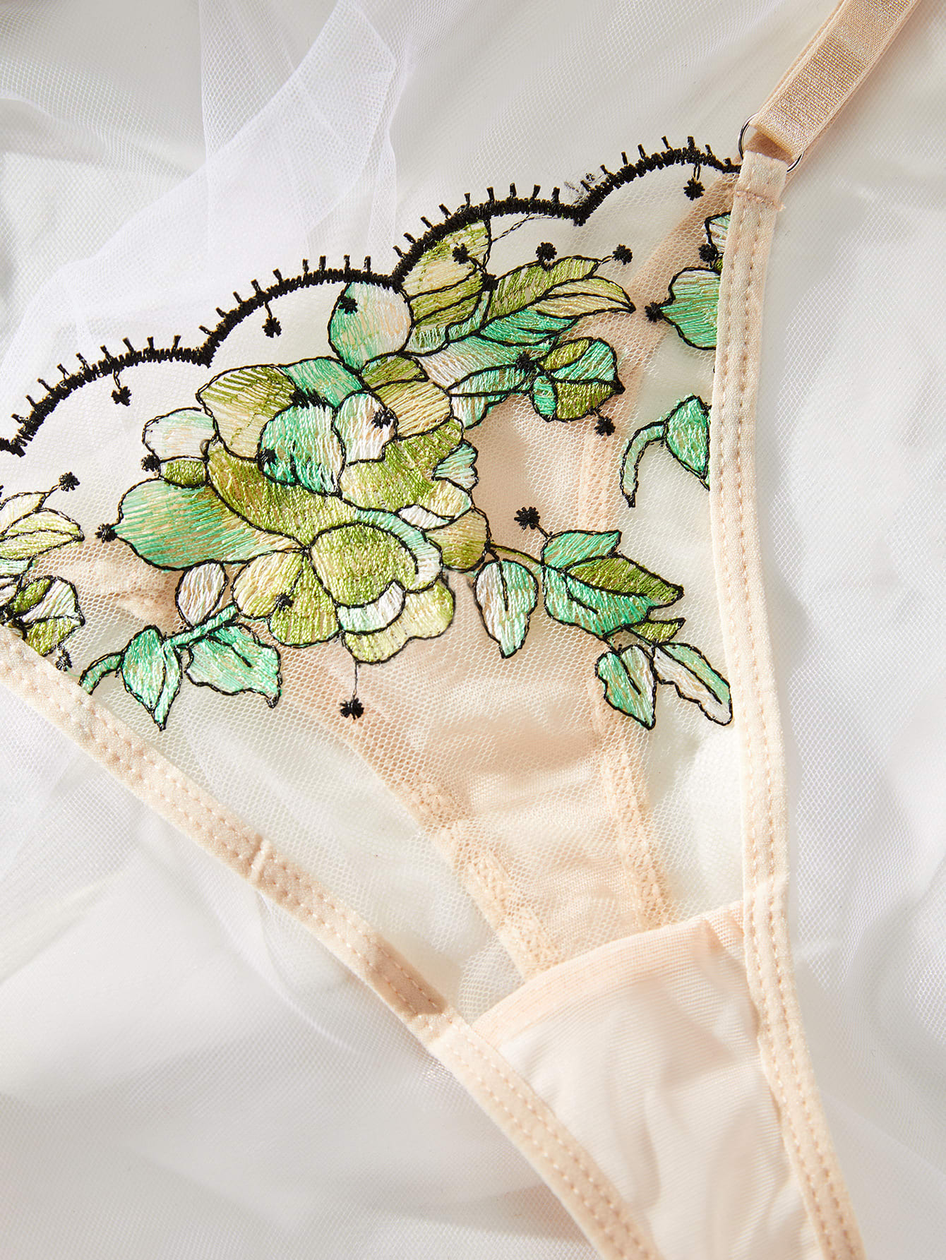 Women's Mesh Multi-color Embroidery Transparent Underwear Suit view 15