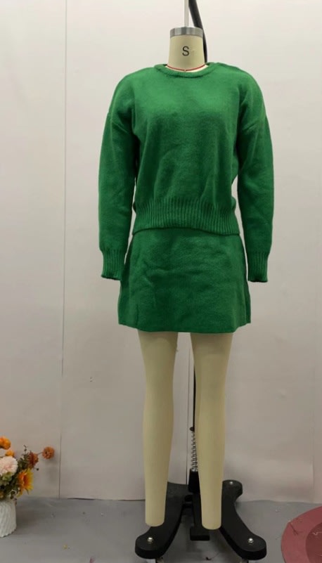 Sweater Skirt Sets For Women 2 Pieces Knit Casual Versatile Long Sleeve Pullover Elegant Solid High Waist Mini Skirt Outfit view 9